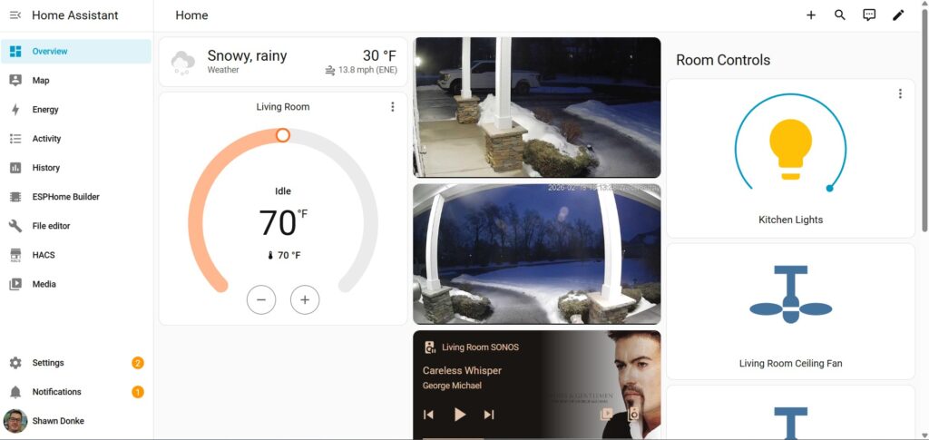 Home Assistant Dashboard Showing Commonly Used Items