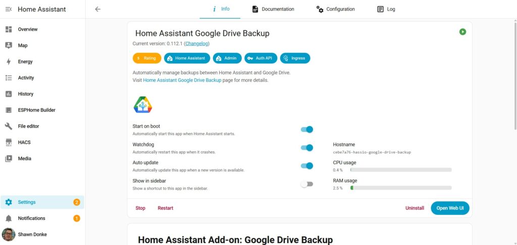 Home Assistant Showing Google Drive Backup