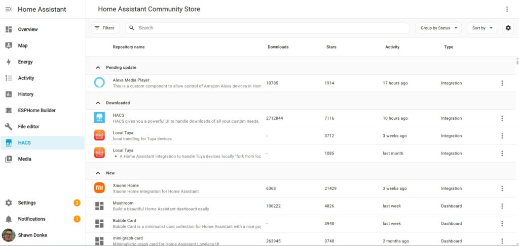 Home Assistant HACS shown in the Home Assistant sidebar