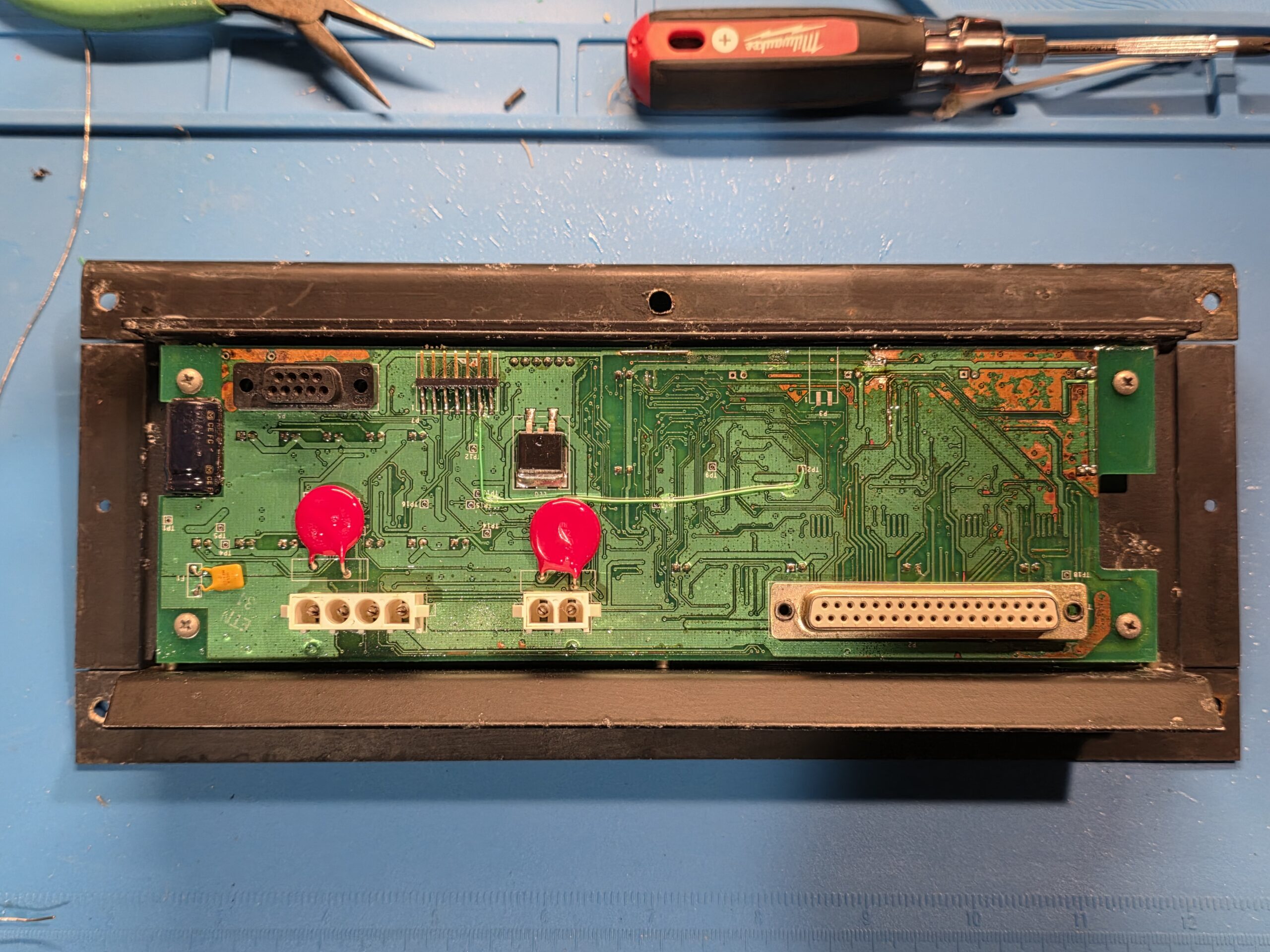 Repaired and conformal coated PCB for arrow board controller